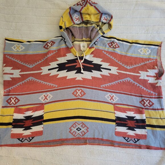 Billabong Hooded Sweater Poncho Boho Aztec Tribal - Picture 1 of 5